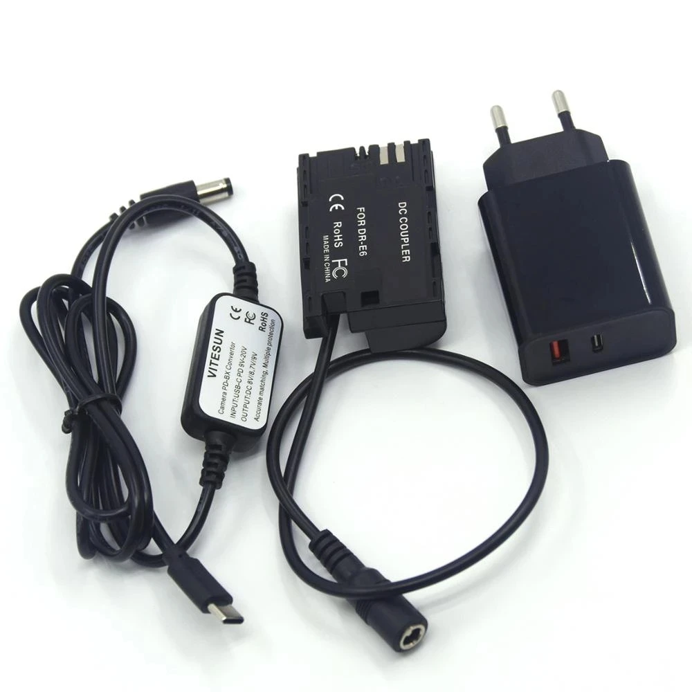 Pd Charger Usb C Dc Cable Full Decoded Dr-E6 Lp-E6 Dummy Battery Adapter For Canon Eos 60da 70d 80d 5ds R 5d Mark Iv Iii 5d4 5d3