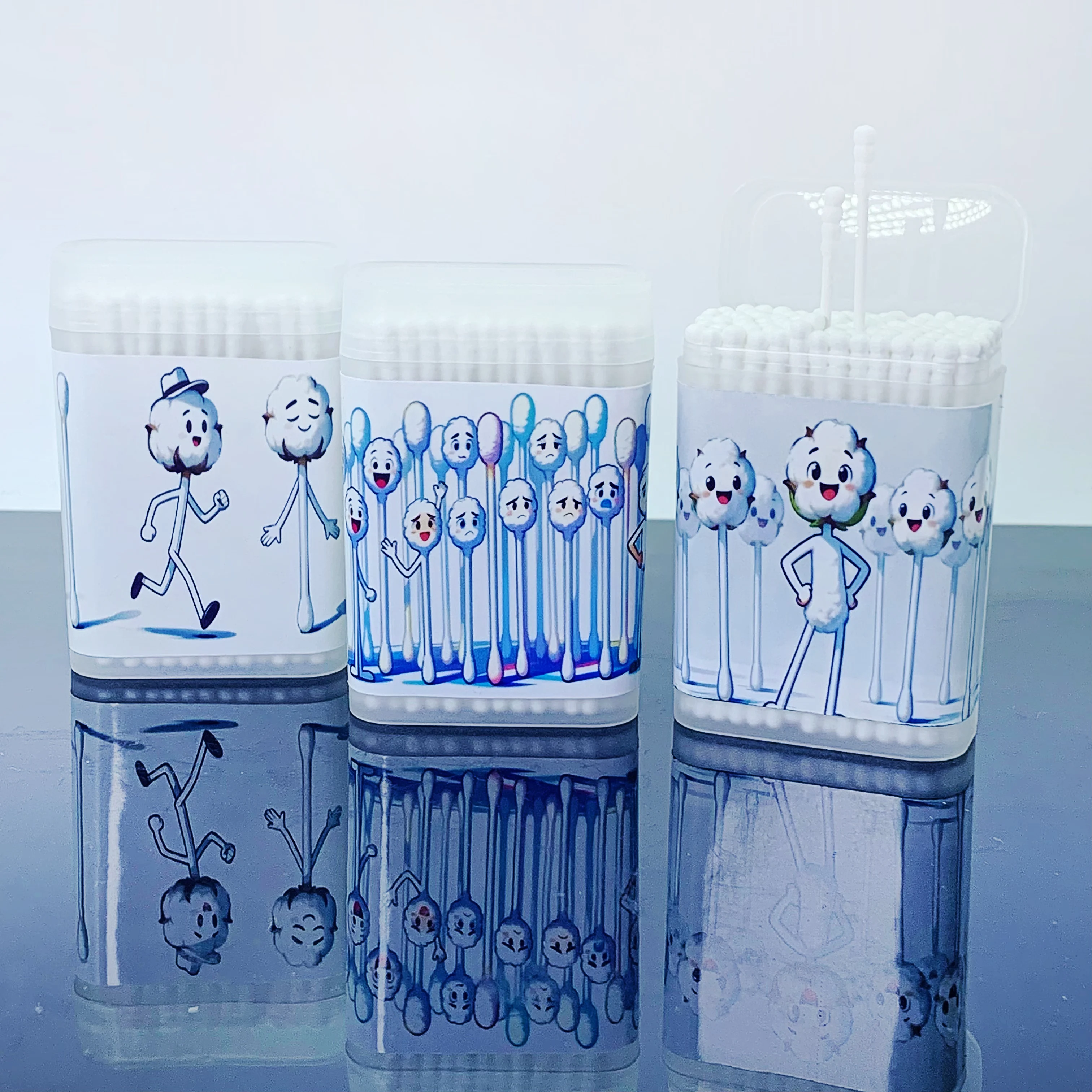 300Pcs Emoticon Cloud-Shaped Double-Headed Thin Stick Spiral Round Cotton Swabs Creative White Element Cotton Swabs