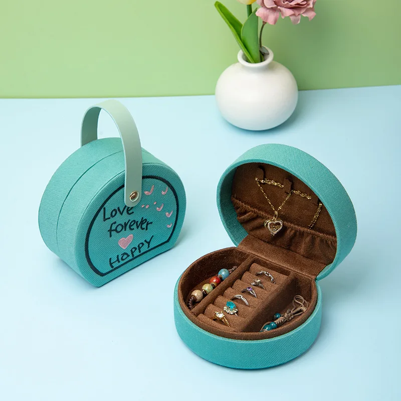 

1Pcs Denim Fabric Embroidered Jewelry Box Travel Portable Rings Necklace Stud Earrings Storage Home Decoration