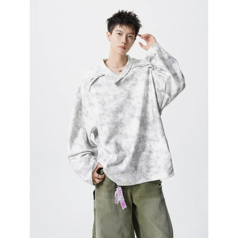 الأمريكية الرجعية التعادل صبغ الأحمر البلوز الرجال Sli كول أعلى الخريف المال القديم Sle ملابس خارجية العصرية عارضة محبوك سترة #2