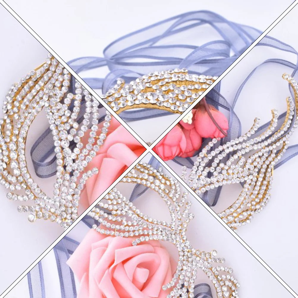 

1Pcs Rhinestone Headgear Masquerade Mask for Party Carnival Wedding Decoration Facepiece Alloy Ball Dance