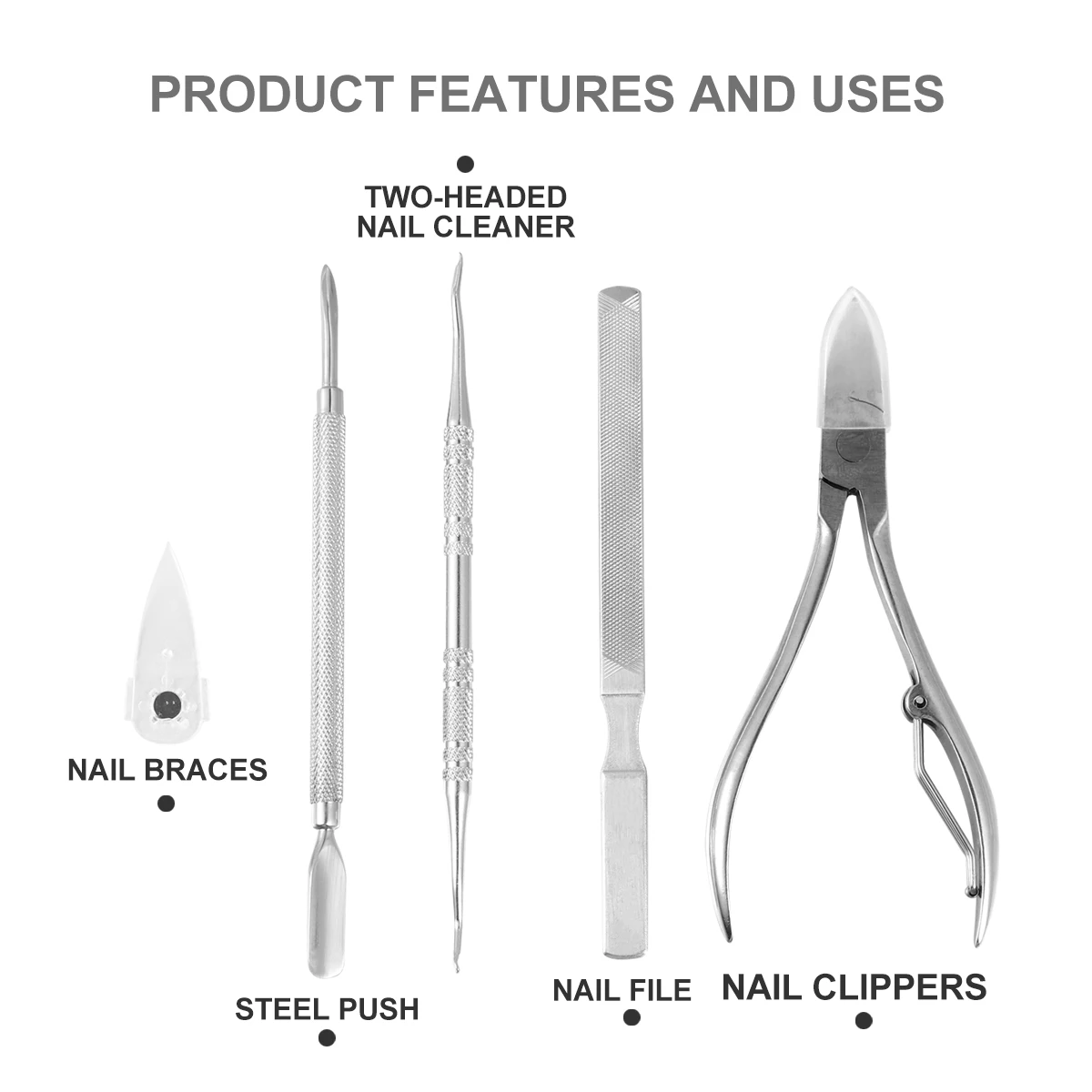

5 Pcs Nail Clippers Set Professional Manicure Tool Putter Trimmer Silver Cutter