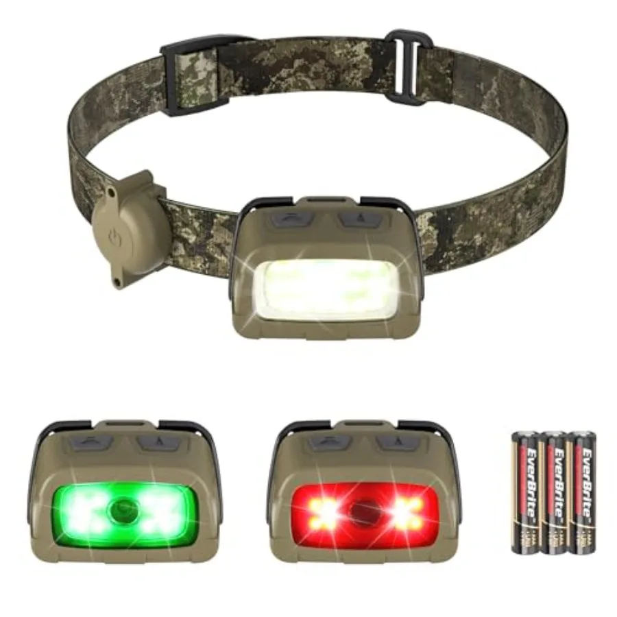 300LM Headlamp with Red Green White Light, Tail Light, 7 Modes with Memory Function, Stepless Dimming, 30° Adjustable Head Lamp