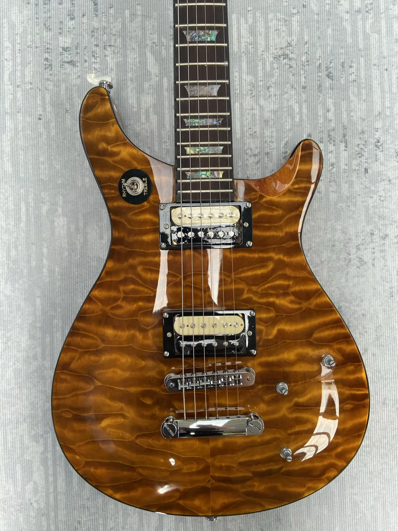 2024NEW! Electric guitar made in China, G head PR body, big flower veneer. Mahogany,  40 days shipping