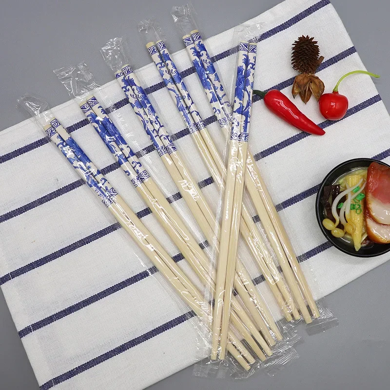 Disposable Convenient Chopsticks Commercial Independent Packaging Carbonized Chopsticks Blue and White Bamboo Chopsticks