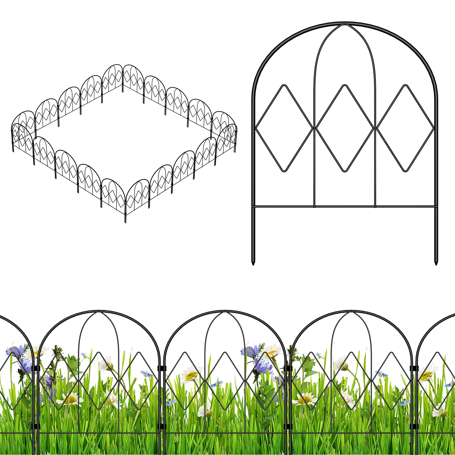 

10pcs Rust-Proof No-Dig Animal-Proof Steel Garden Fence | Yard/Patio/Landscape Decorative Outdoor Border Fencing