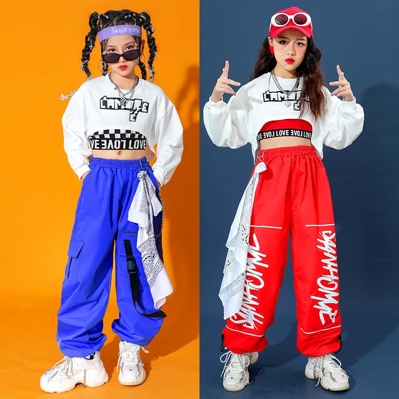 Pantalon cargo coloré Hip Hop pour enfants, haut court pour enfants, streetwear pour enfants, pom-pom girl, joggeurs solides pour filles, olympiques de scène Jazz Street Dance