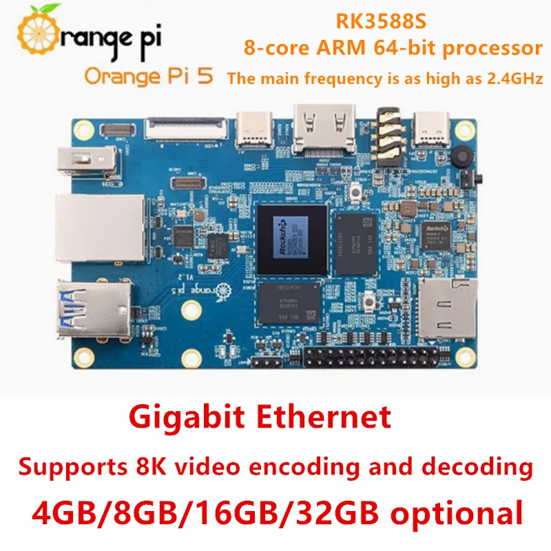 Orange Pi 5 4G 8G 16G 32G Single Board Computer RK3588 PCIE Module External WiFi-BT SSD 8K