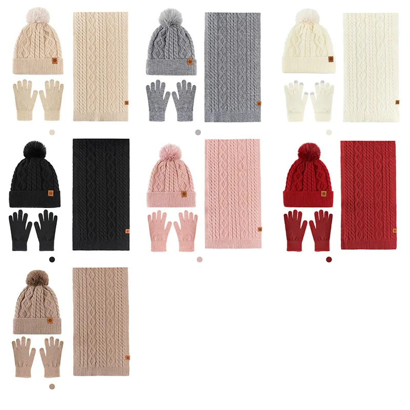 متماسكة وشاح قفازات قبعات ثلاث قطع مجموعة للنساء الشتاء رشاقته الدافئة قبعات حريمي في الهواء الطلق Coldproof قبعة وشاح قفاز مجموعة