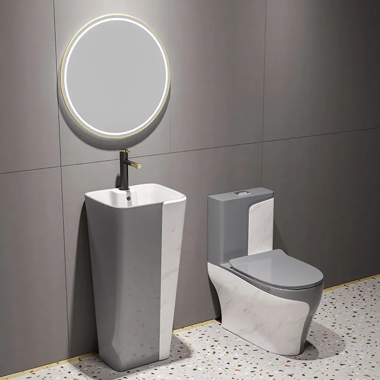 Wholesale Sanitary Ware Luxury Siphonic Flush Bathroom Wc Black White Color One Piece Ceramic Toilet And Sink Set