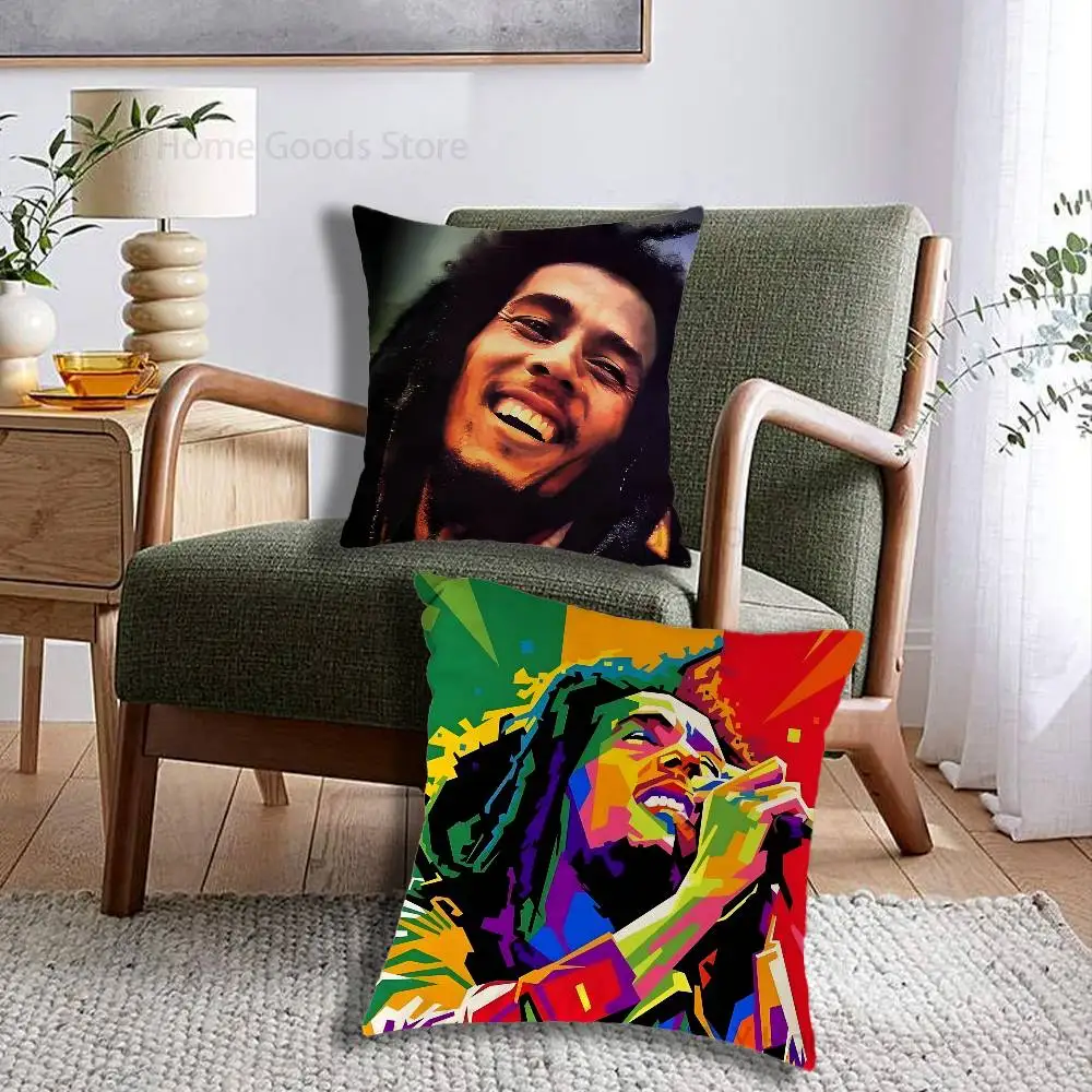 Musician Bob M-Marley Rasta Lion Reggae King Print Throw Pillow Cover Square Cushion Case for Living Room Bedroom Decor
