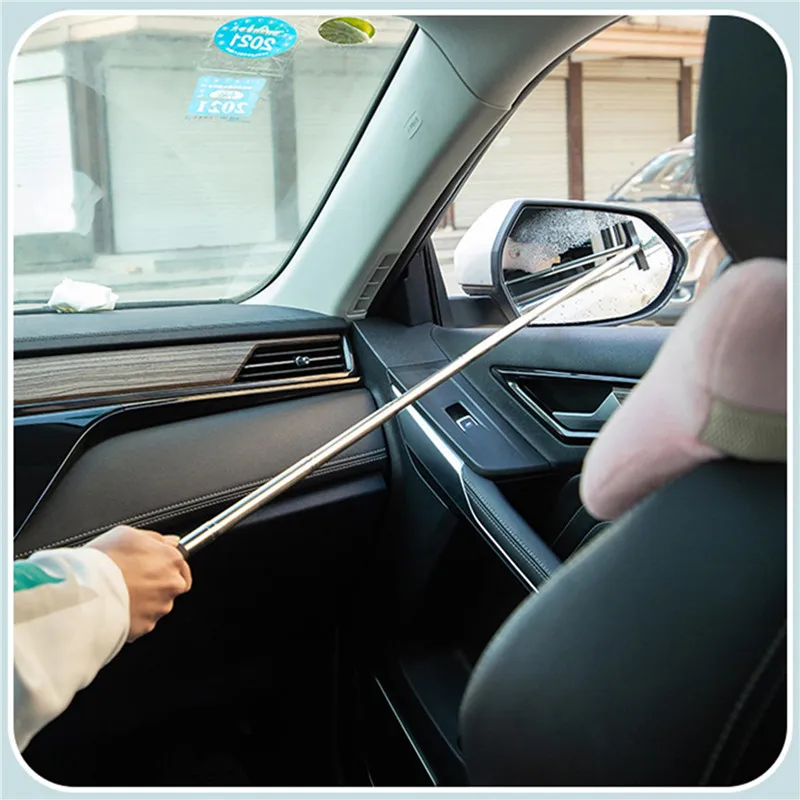 Car Rearview Mirror Wiper Stainless Steel Telescopic Retractable Layered Brush Head Window Wash Cleaning Brush Handheld Wiper