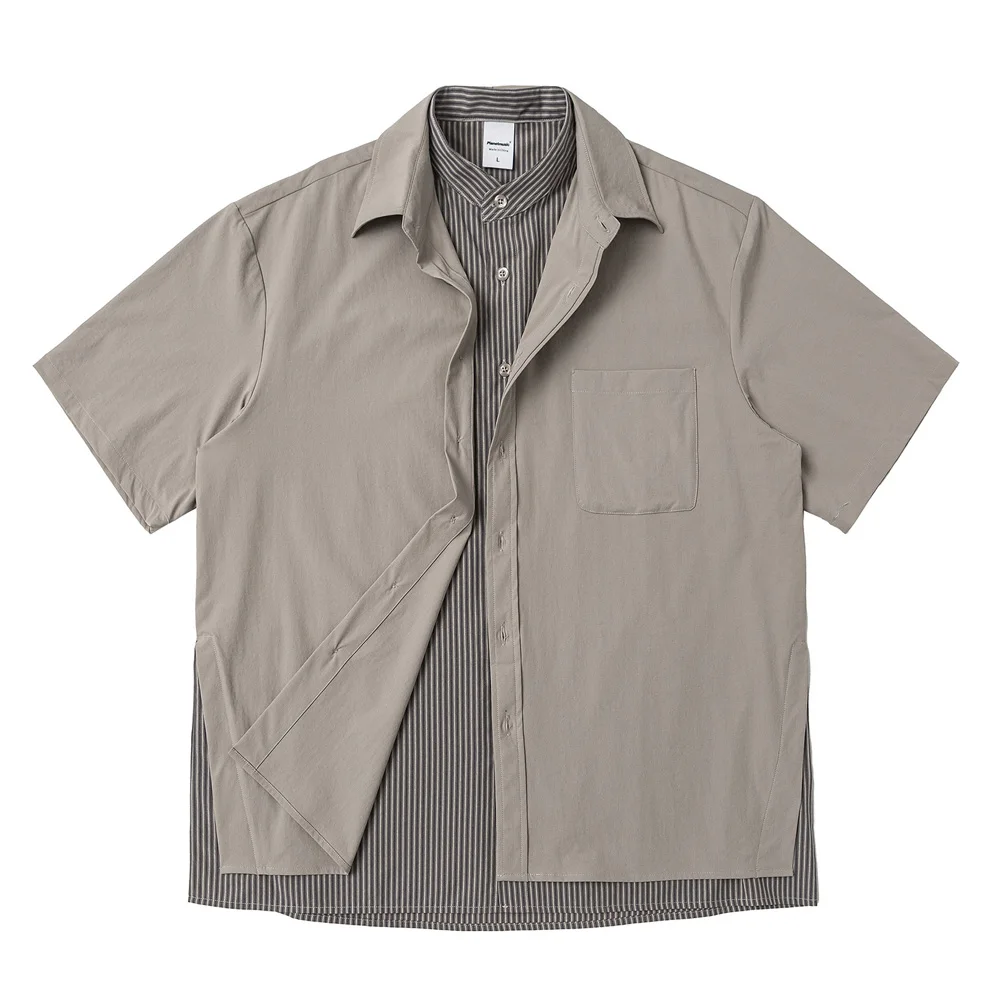 

Мужская рубашка с коротким рукавом и полосками, воротник-стойка, в японском уличном стиле Cityboy, свободная повседневная рубашка оверсайз, большие размеры, рубашка-карго