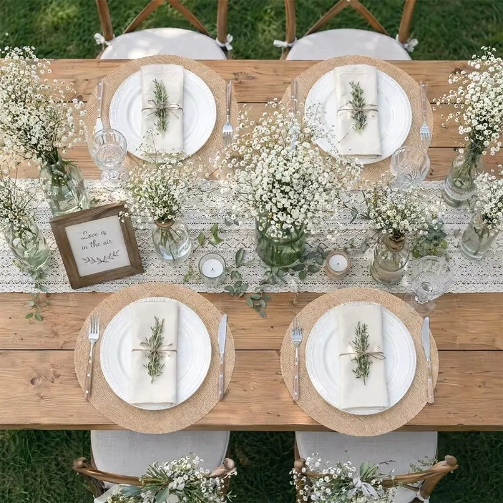 Sets de table ronds résistants à la chaleur en toile de jute, décoration de table pour fêtes et dîners, décoration de la maison pour les fêtes