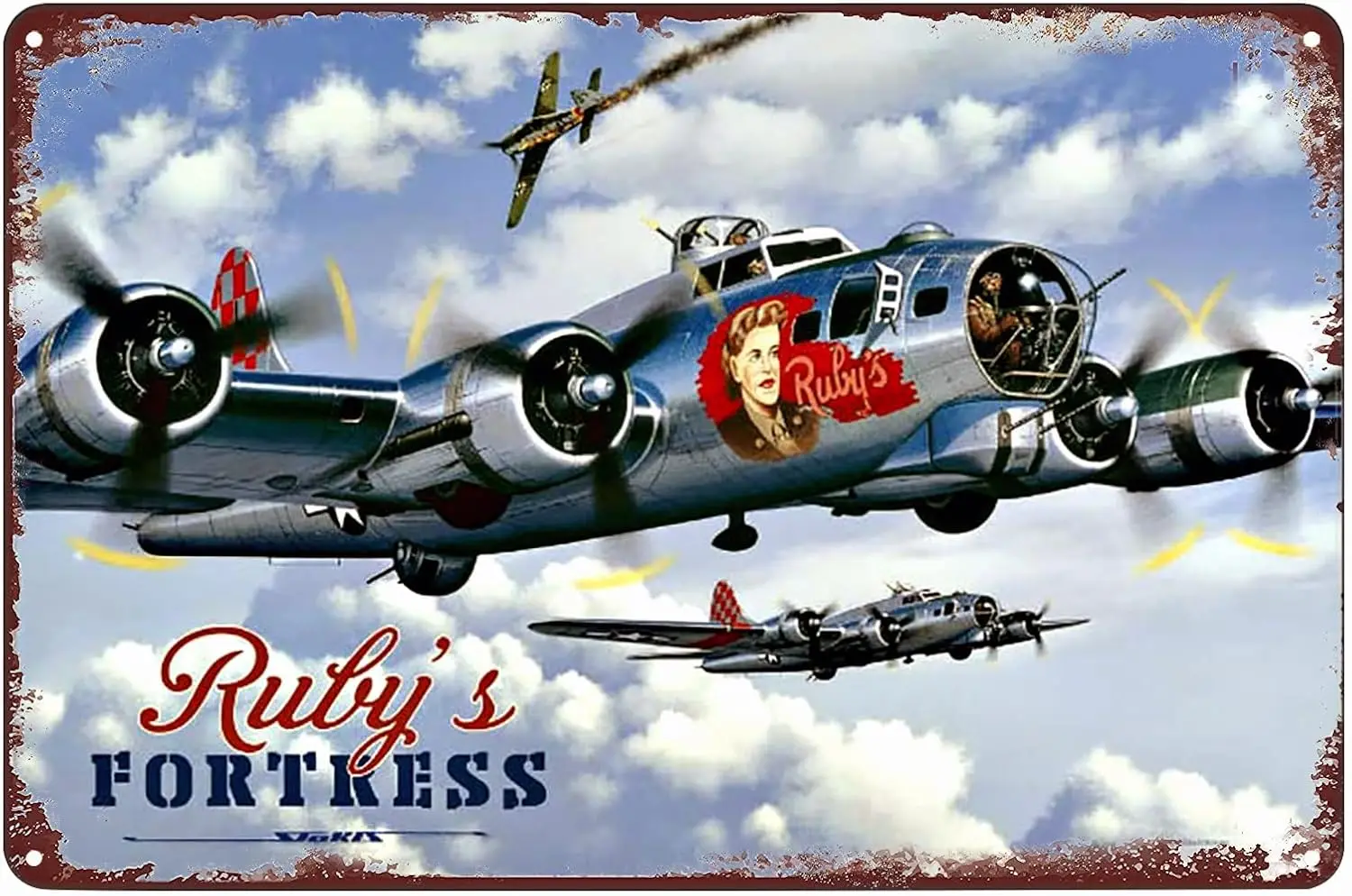 B-17 Flying Fortress Bomber Fighter Metal Poster Airplane Nose Art Tin Sign Vintage Wall Art Decor Plaque for Home Bar Club Livi