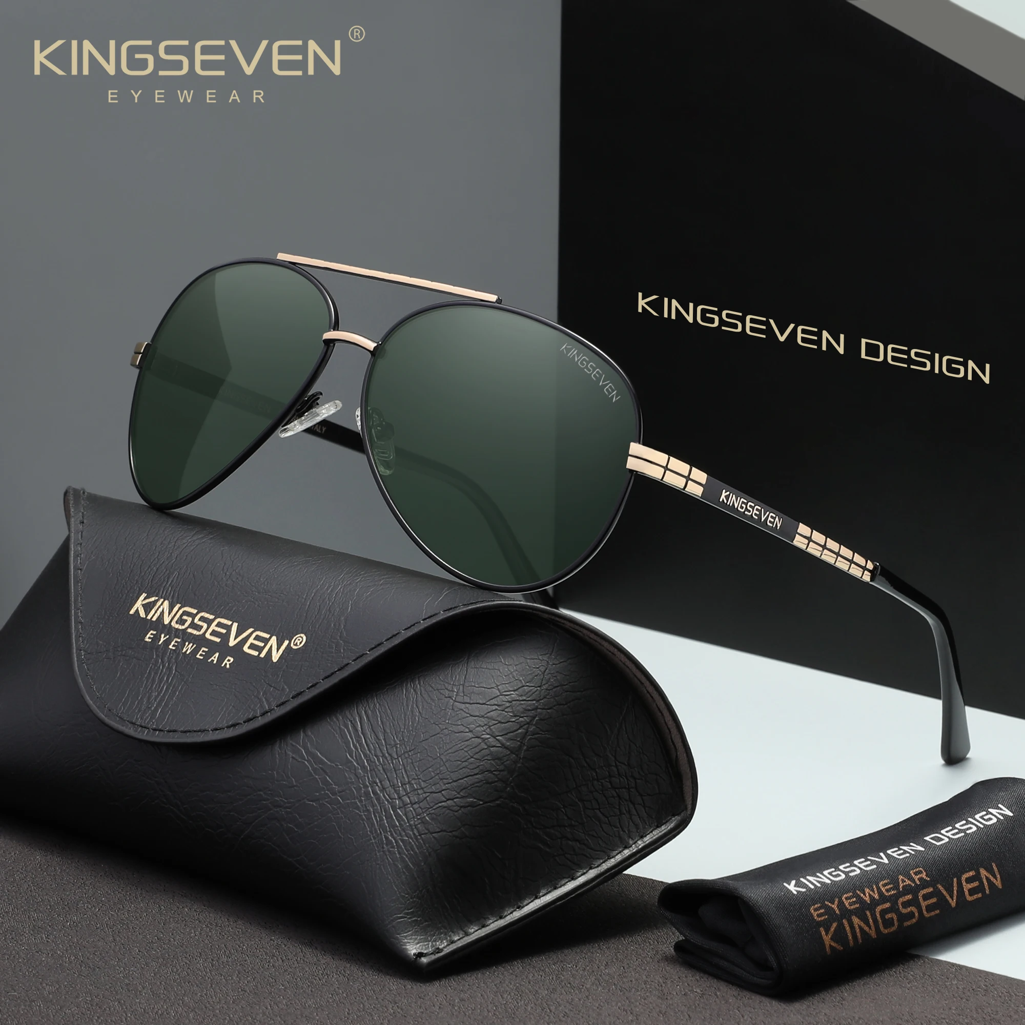 

KINGSEVEN модные солнцезащитные очки UV400 для мужчин и женщин, очки-пилоты из сплава в большой оправе, винтажные поляризационные очки высокого качества для вождения