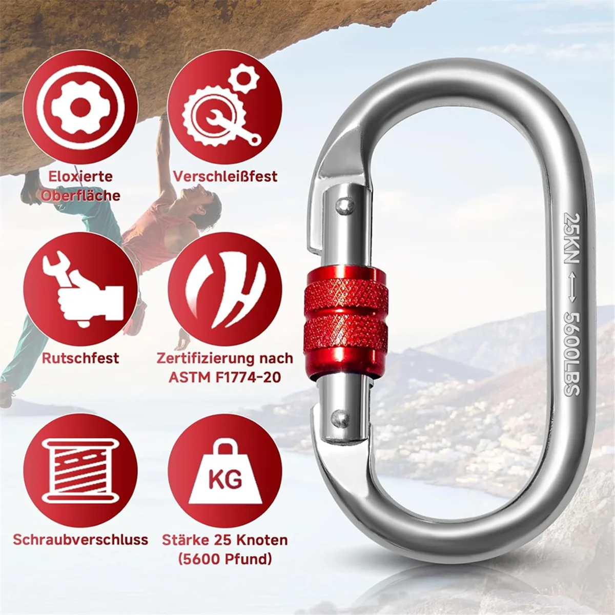 

ABNJ 2pcs Carabiner Hooks 25 KN, O-Shaped Carabiner Hooks,Heavy Duty Safety Carabiner, Carabiner for Yoga, Hammock, Camping