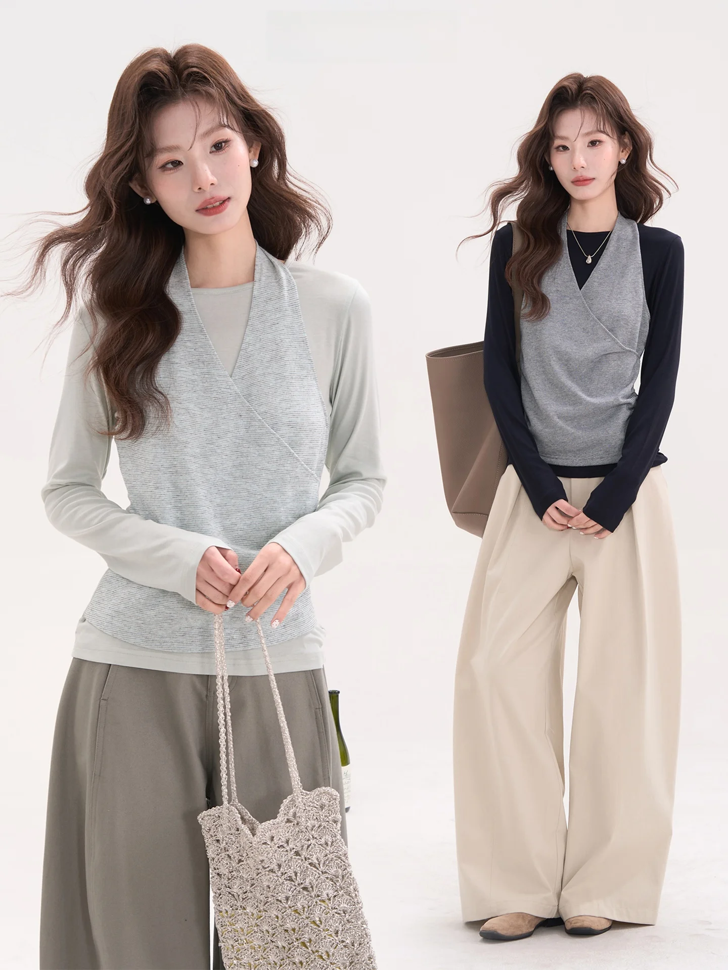 

Летний вязаный топ Heme Infini для женщин: свободный крой, полосатый, винтажный стиль, имитация двух предметов, изысканная повседневная одежда