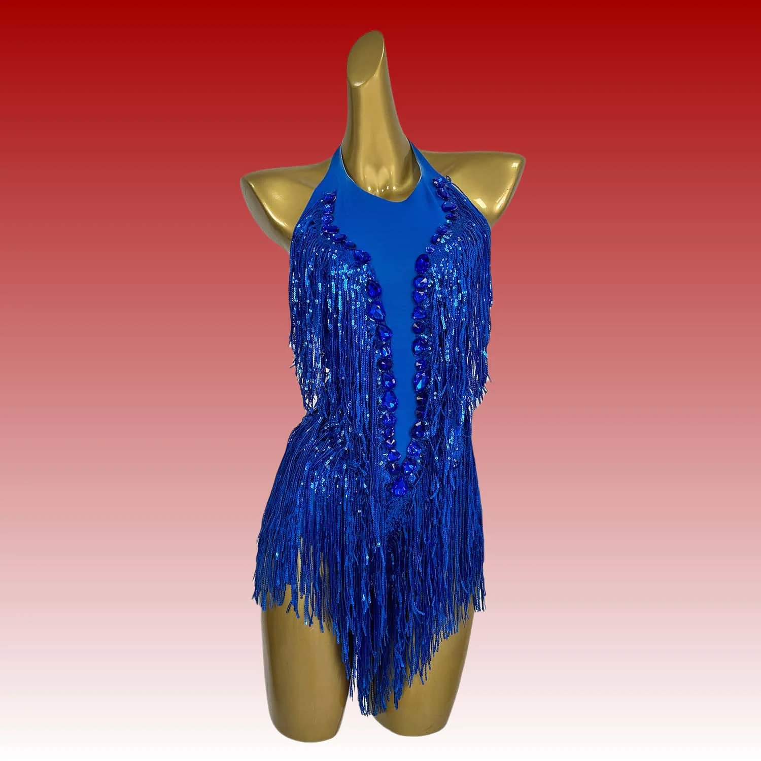 Shuye Royal Blue Fringed Latin Dance Talent Performance Suit Female Group Backing Dance Leotard Nightclub Performance Jumpsuit