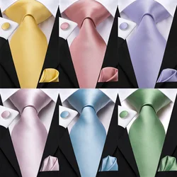 Hi-Tie Light Blue Solid Silk Wedding Tie For Men Fashion Design Handky Cufflink Mens Elegant Necktie Business Party Dropshipping