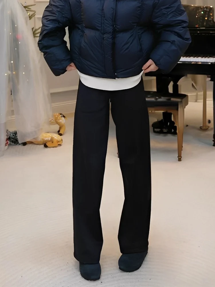 

OUDOEE повседневные брюки с высокой талией на подкладке, женские зимние универсальные прямые длинные брюки с эффектом похудения