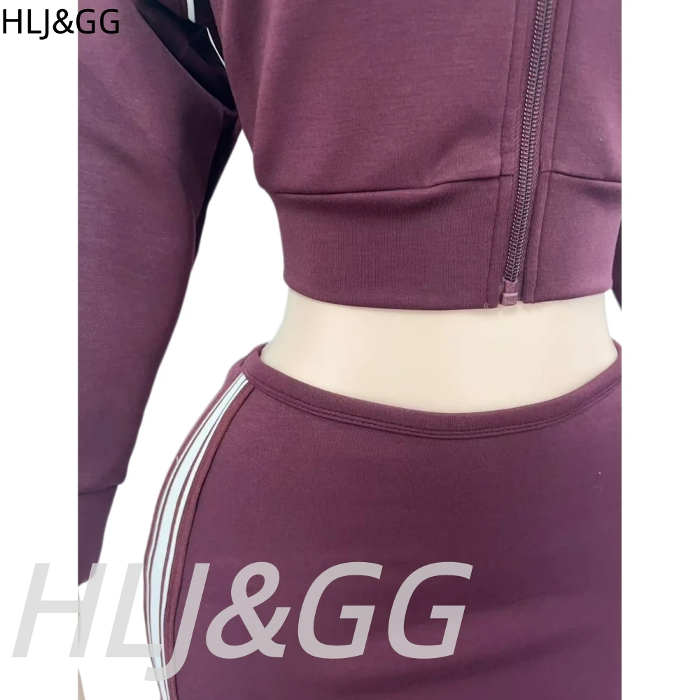HLJ&GG Women Two Piece Set Tracksuit Zip Up Long Sleeve Crop Top And High Waist Mini Skirts Casual Sporty Outfits Streetwear New - view 6