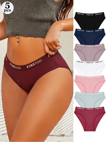5PCS Women's Cotton Striped Panties Sexy Letter Belt Briefs Female Low Waist Breathable Lingerie Stretchy Comfortable Underpants