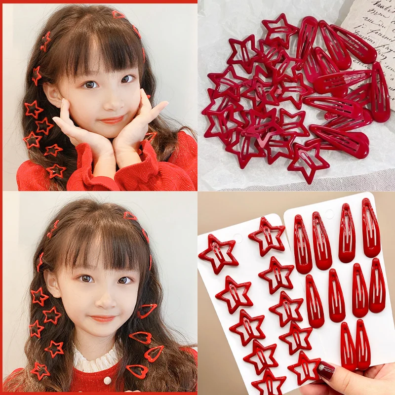 New Y2K Red Star BB Clip Hairpin Women\'s Side Bang Barrettes Korean Cute for Girls Fashion Five-pointed Stars Hair Clip Headwear