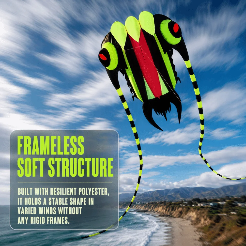 Portable 30m String 3D Kite 3D Design Soft Fabric Frameless Kite Lightweight Structure Parafoil Kite For Adults