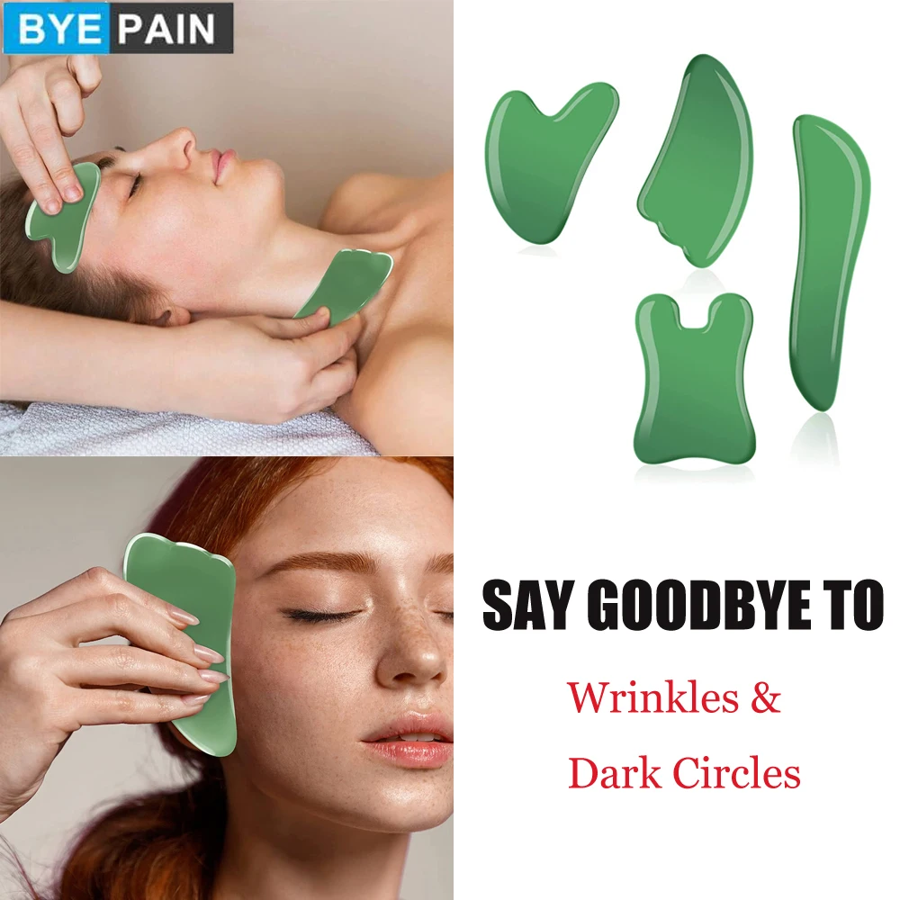 BYEPAIN 4Pcs/Set Guasha Massage Tool Natural Jade Scraper Board Eye Face Massager Facial Skin Care Beauty Health Massage Tools