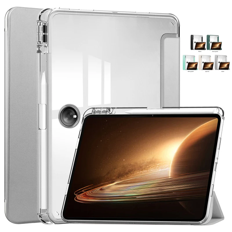 For OnePlus Pad Case 2023 11.61 Inch Trifold PU Leather Crystal Clear Back Shockproof Cover For OPPO Pad 2 Case with Pen Holder