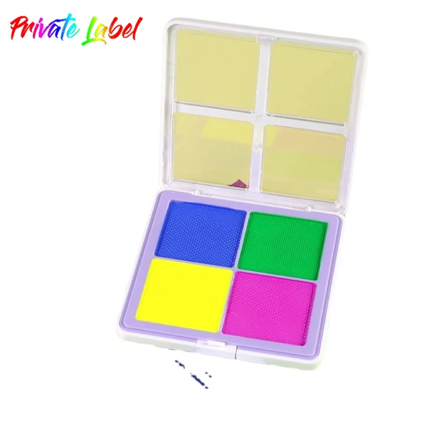 

Custom Fluorescent-color Water-based Face Paint Palette Easy To Colored Shiny Safe Non-toxic Festival Stage Makeup Palette Bulk