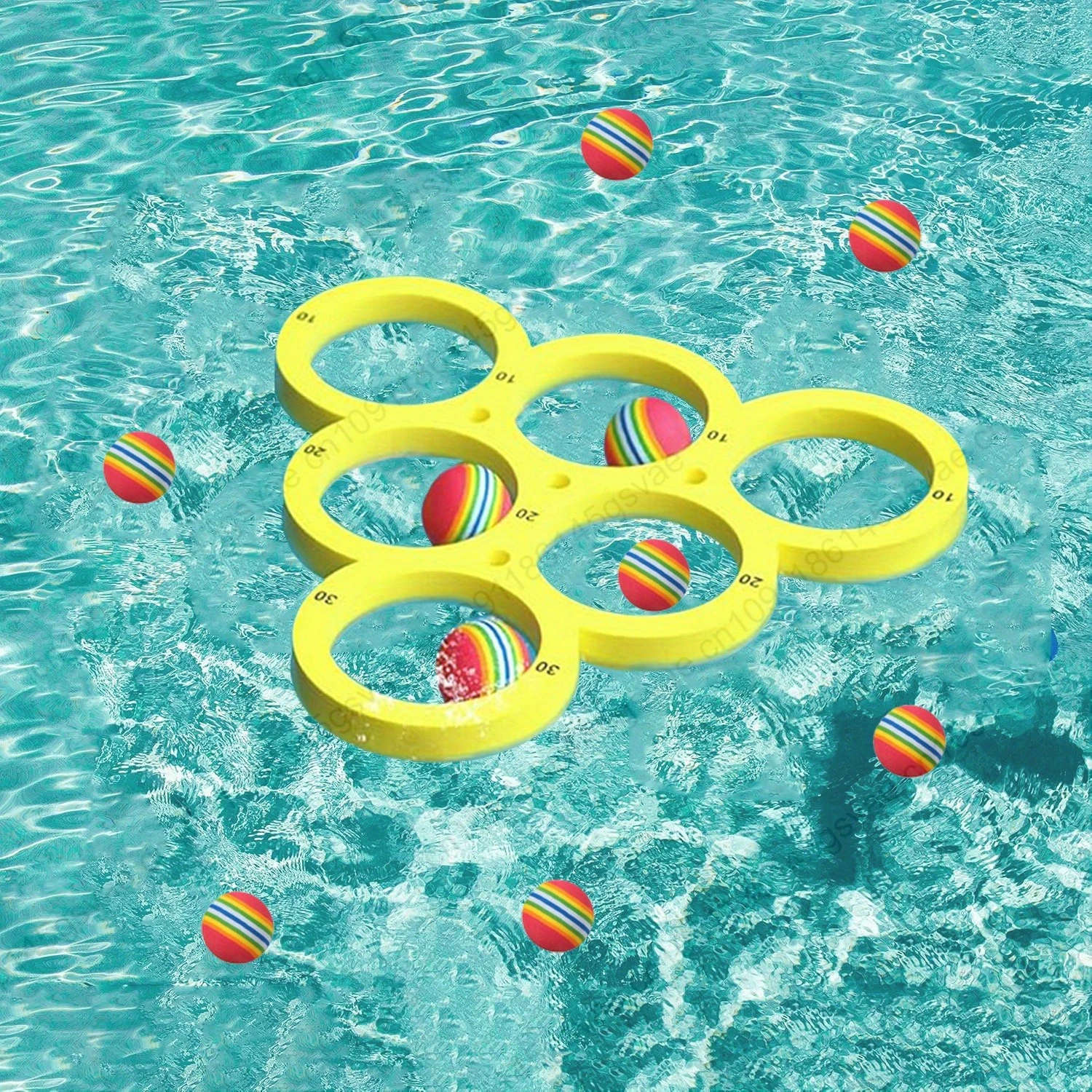 1+10個入りプール投げゲームセット、ファミリーウォータースポーツ用フローティングプールおもちゃ、投げゲームウォーターゲームマット