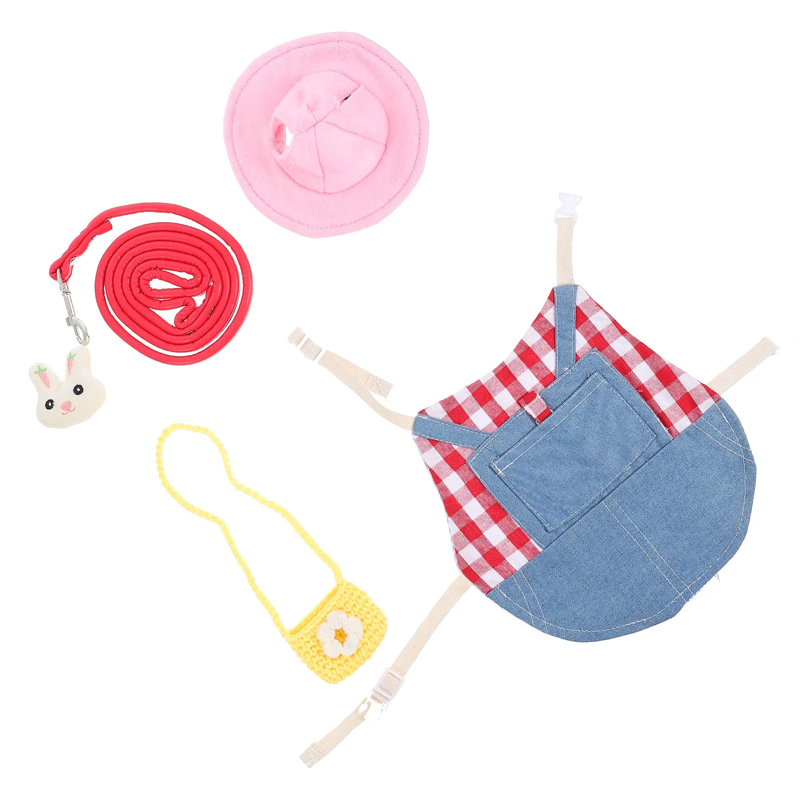 

1 set Pet Clothing Rabbit Clothes Bunny Outfits Lattice Print Harness with Leash for Bunnies Lightweight Costumes Accessories