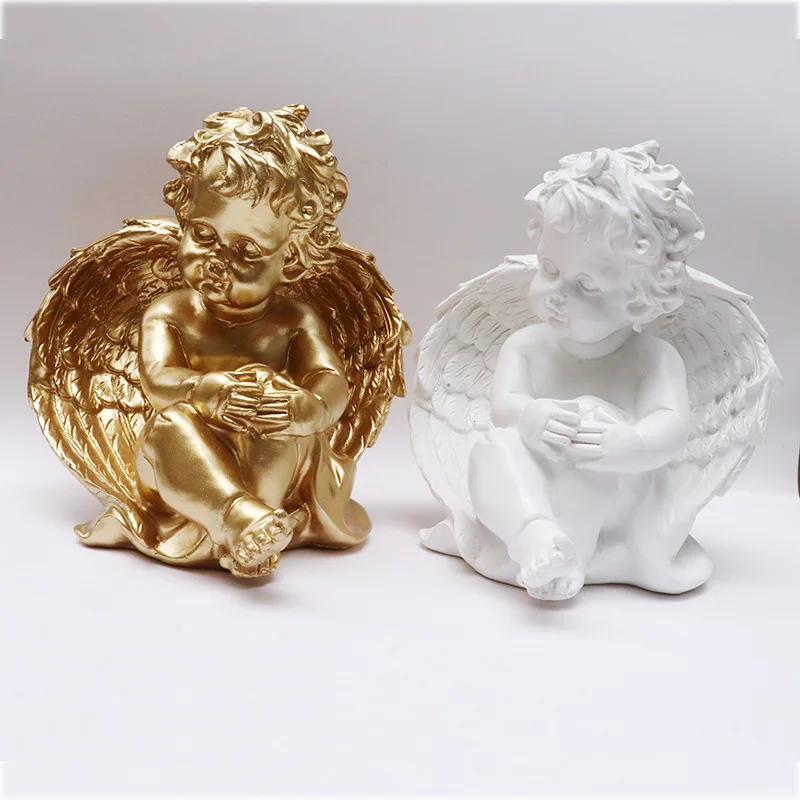 European Gold Cute Resin Angel Small Ornaments Birthday Gift insWind Creative Car Soft Decorative Ornaments