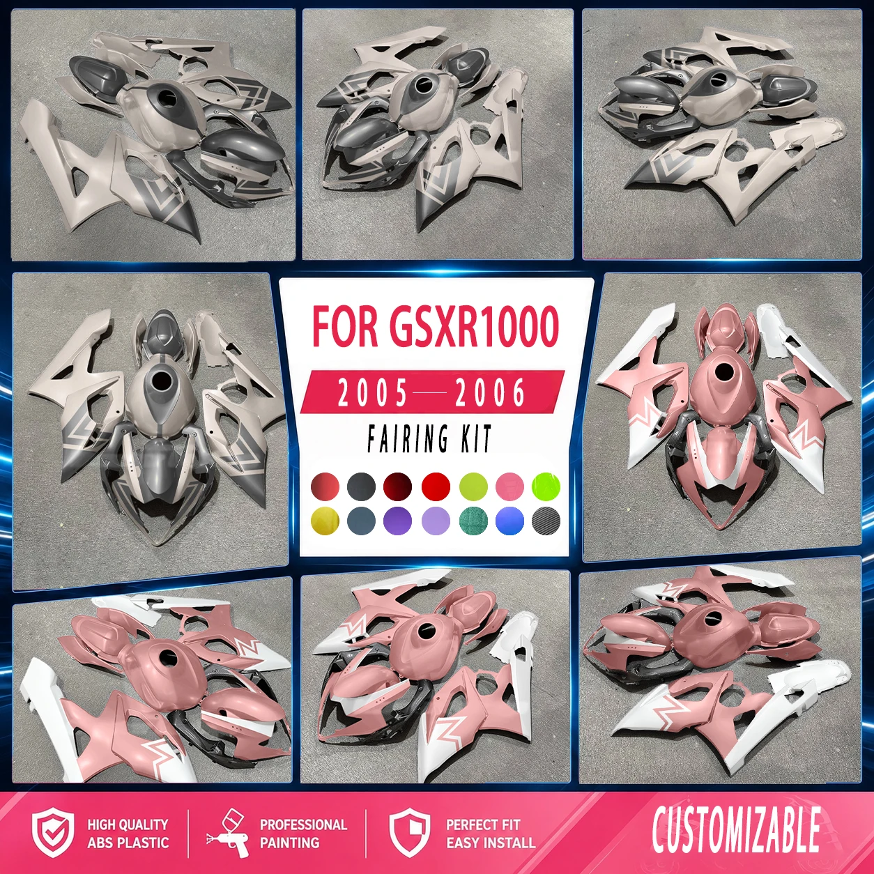 For GSXR1000 2005 2006 Prime Fairing Set 05 06 GSXR 1000 Customizable Body Set Motorcycle Fairings Plastic Kit