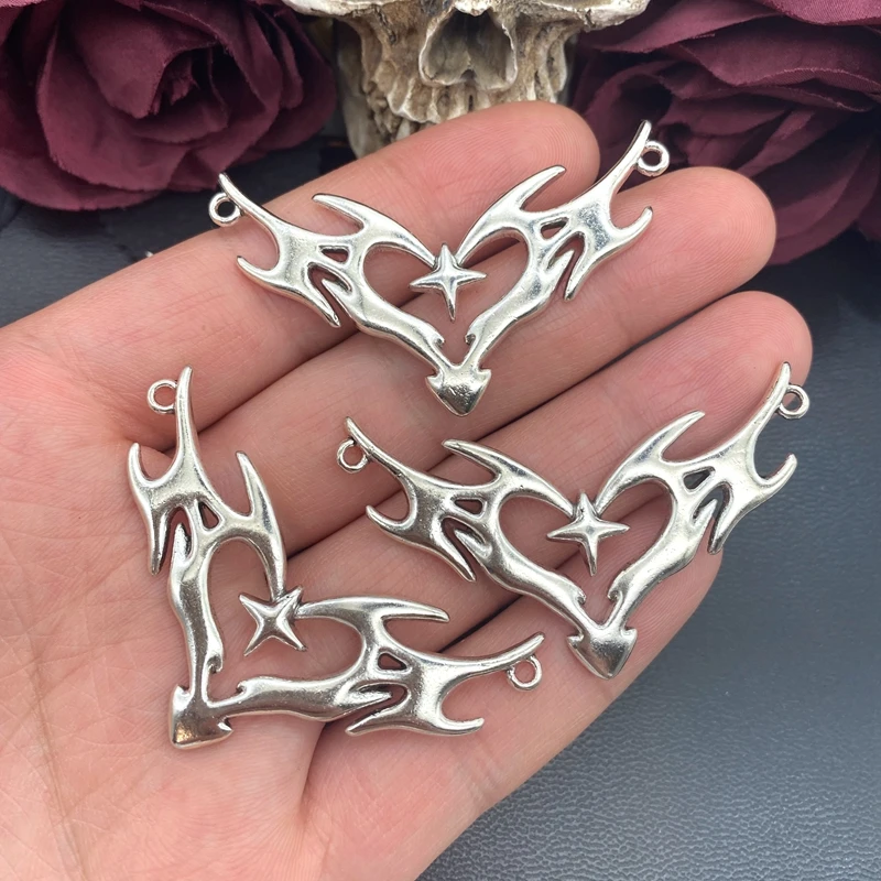 3 Stück 58*35mm Y2K Punk Herz-Verbinder-Anhänger, Tribal-Flammen-Anhänger-Verbinder für DIY-Halsketten, Schmuckherstellung, Zubehör – Detail 5