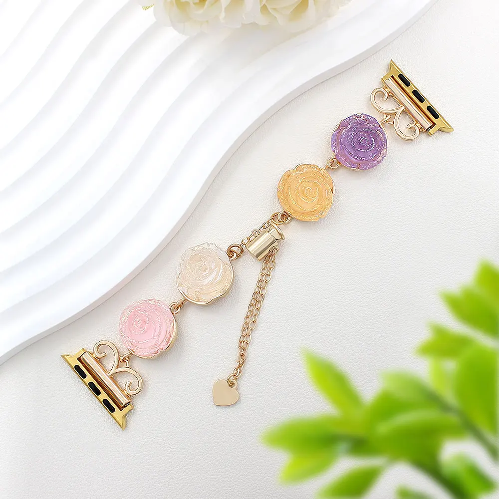 สายรัดเรซินสําหรับ Apple Watch Band Girls หวานสีสัน Rose สร้อยข้อมือสําหรับ Iwatch 987654 SE Ultra Metal Cleat อุปกรณ์เสริมข้อมือ