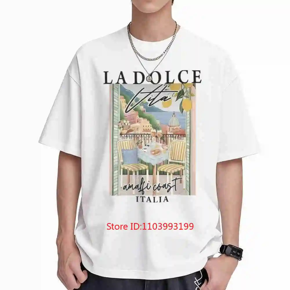 La Dolce Vita Coastal Landscape Painting Italy Short Sleeve Tee 100% Cotton T-Shirt