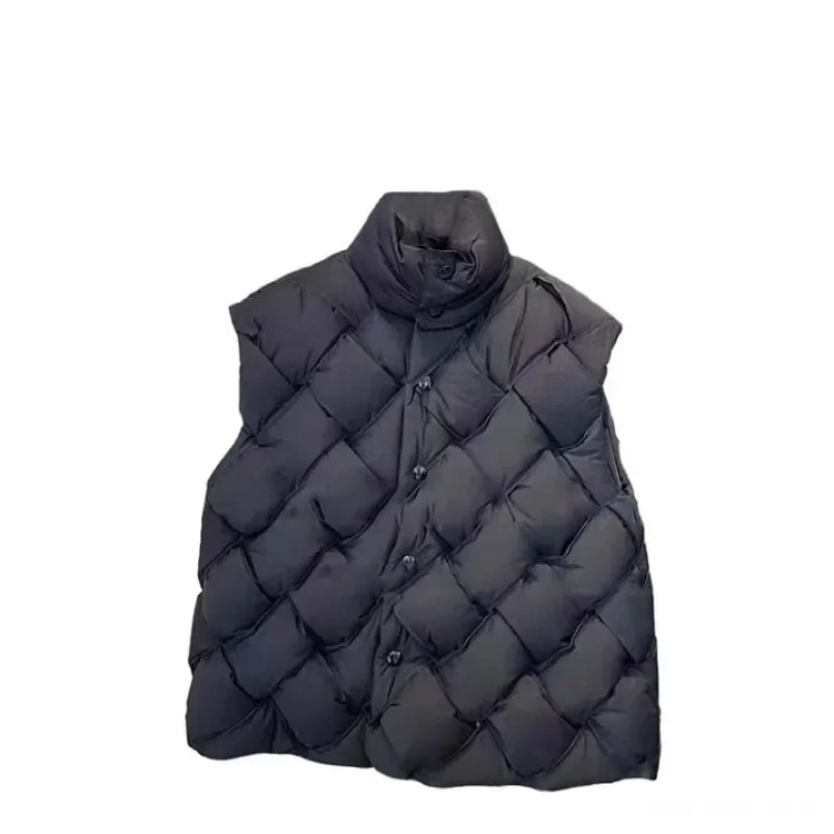 2023 Winter New Fashion Woven Pattern Warm Down Vest Jacket Female Green Loose-Fitting Rabbit Fur Cotton Sleeveless Vests Ladies