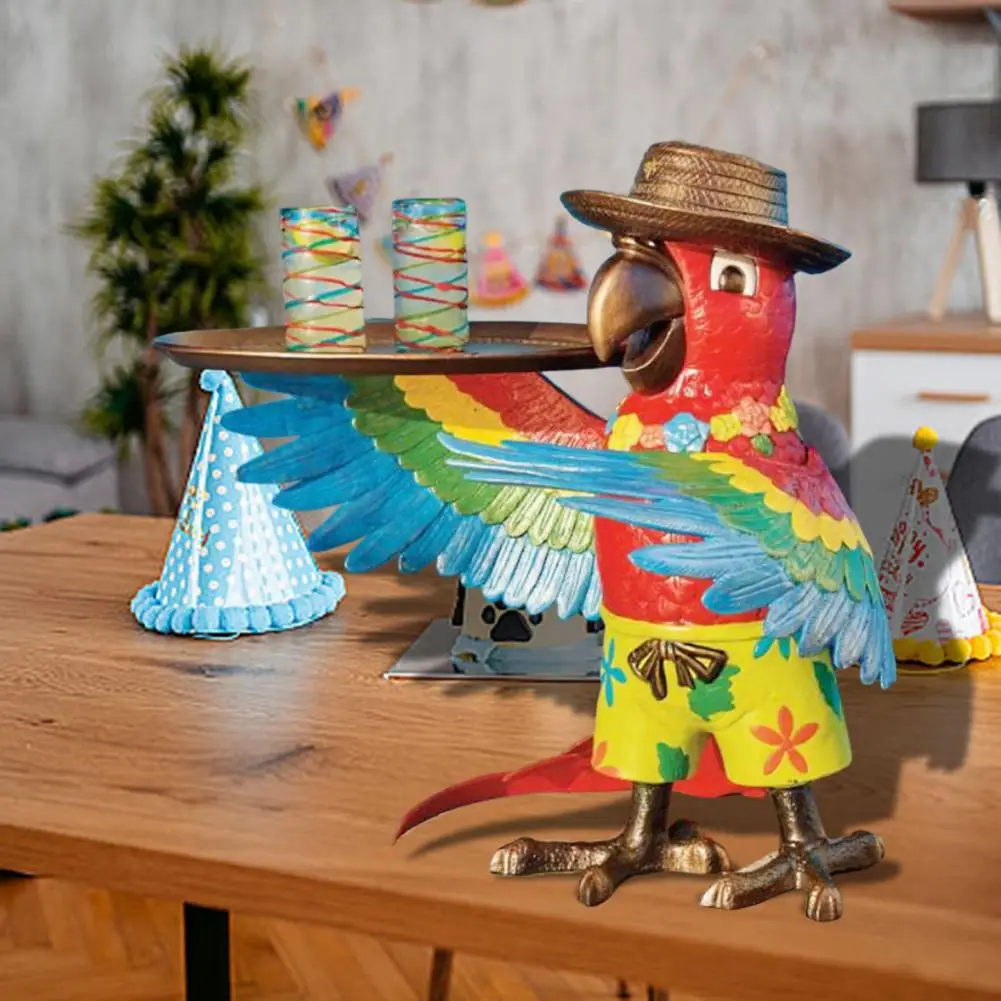 

Drink Serving Parrot Butler Colorful Parrot Butler Serving Tray for Home Pool Decor Resin Figurine Statue Sculpture Beverage