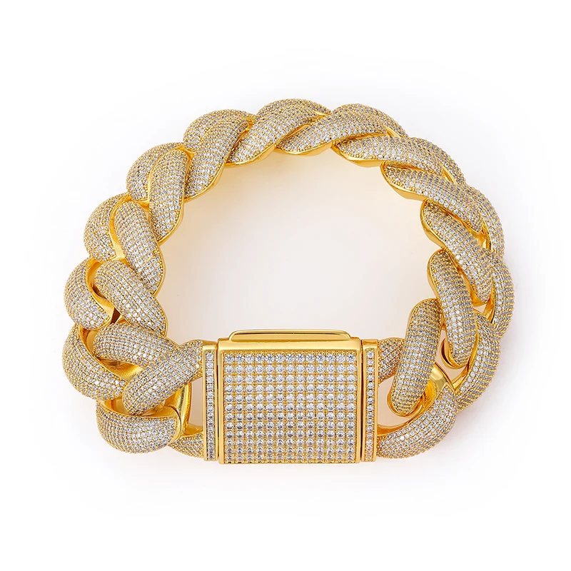 

Hip Hop Jewelry - 25mm Luxury 18k Gold Plated Zircon and Diamond Heavy Ice Miami Cuban Chain Bracelet