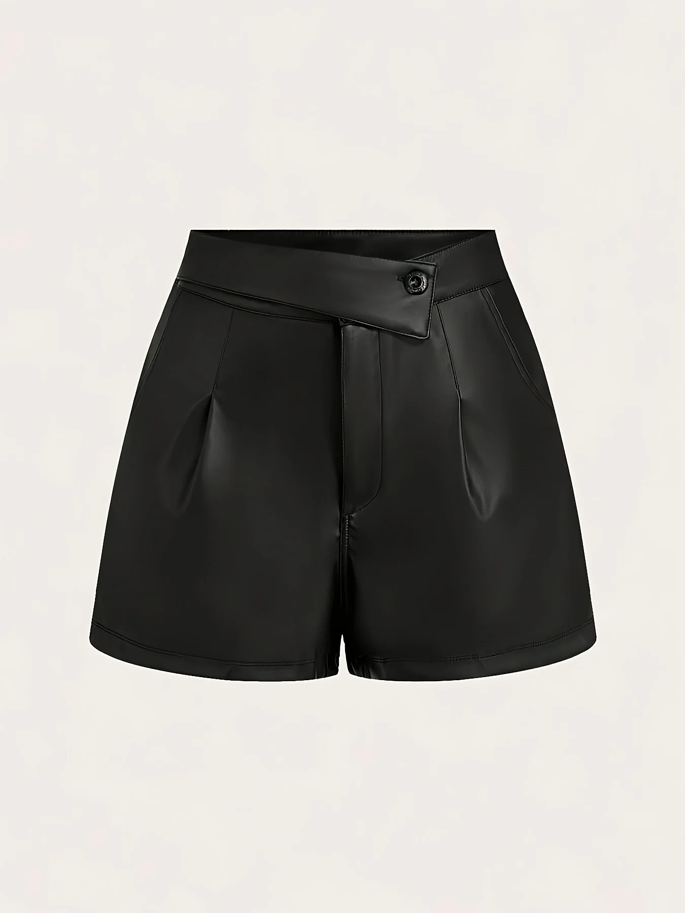 

Ladies' PU leather shorts with high waistband button details suitable for spring and summer casual or office wear high waisted