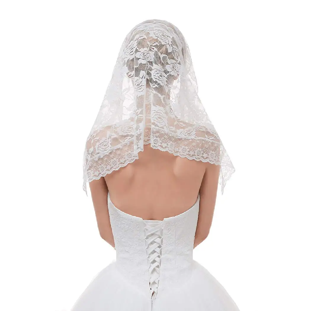 Lace Wedding Appliqued Chapel Veil Short Shoulder Length Traditional Soft Tulle Hair Accessories for Brides