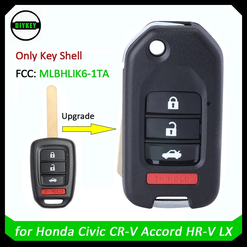 

DIYKEY Modified Flip Remote Car Key Shell Case Cover With 4 Buttons HON66 Blade for Honda Civic CR-V Accord HR-V LX 2013-2019