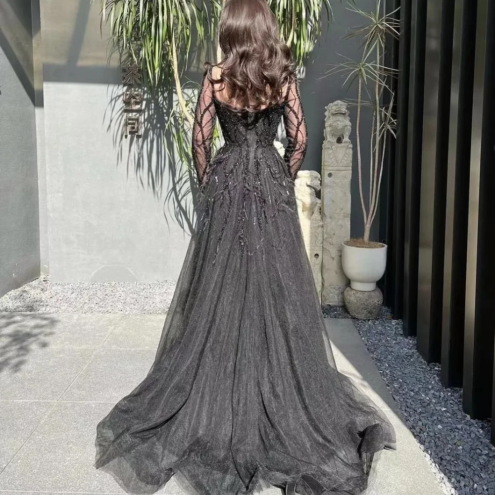 Customized Elegant Sweetheart A-line Evening Dresses Tassel Lace Layered /Tulle Floor length Prom  Exquisite vestidos de nocheفس