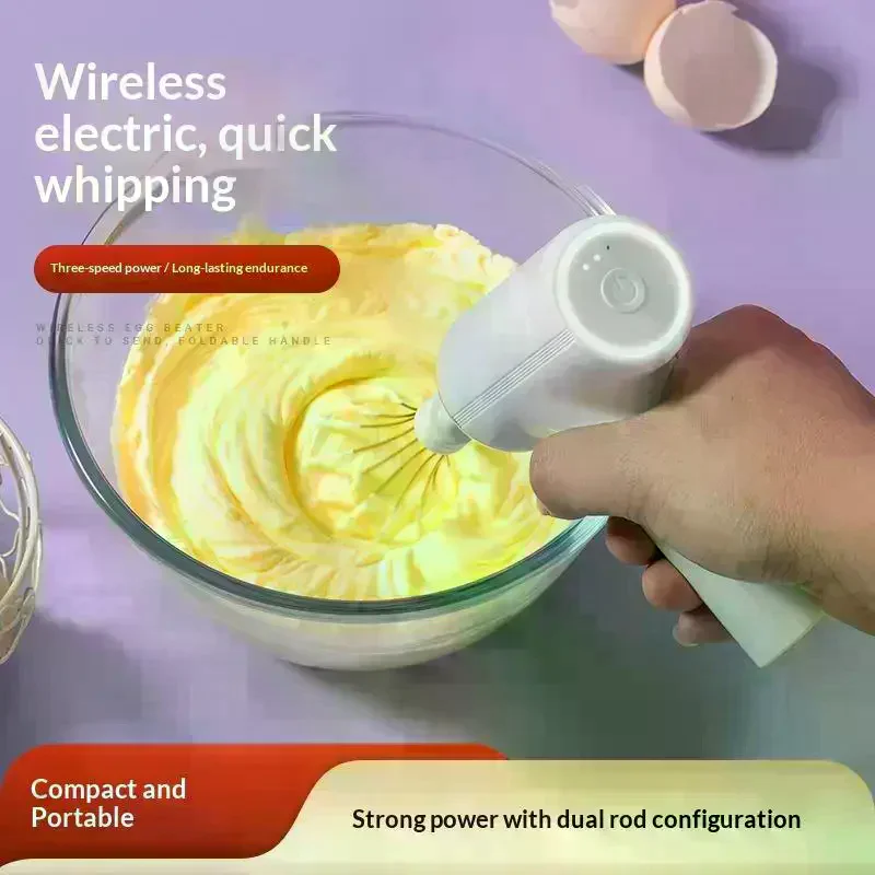 

Rechargeable Handheld Electric Egg Beater Wireless Hand Mixer For Baking Cake Cream Whisk Kitchen Cooking Tool
