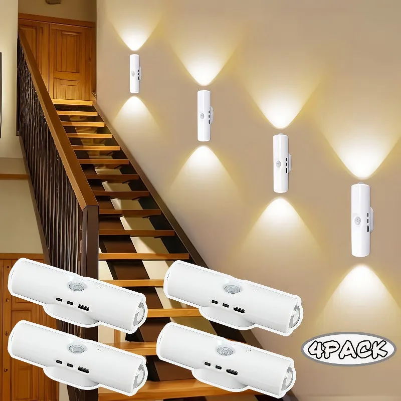 LED Motion Sensor Light Wall Light Dual Head Night Light Magnetic Step Lights for Entrance Bedside Desk Closet Stairs