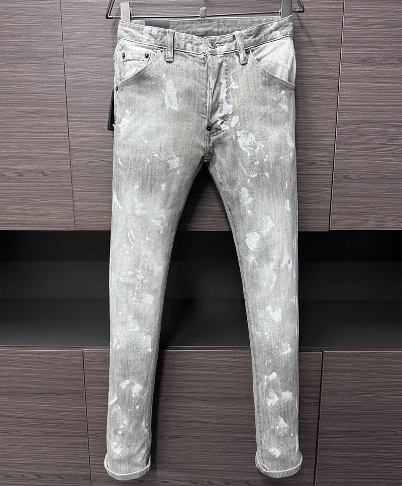 

Fashion New Men Jeans DSQ2 Denim Pants Hole Slim Pencil Trousers Buttons Grey Hole Design Coolguy D2 JEANS For Husband blue