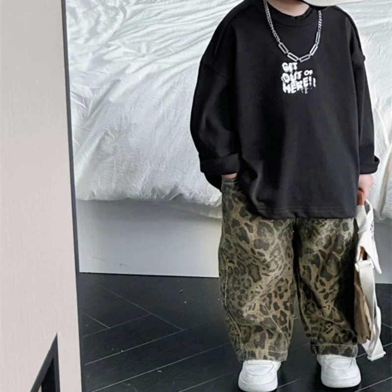 Boys Casual Pants Long Trousers Cotton 2024 Leopard Spring Autumn Baby's Kids Pants High Quality Children's Clothing